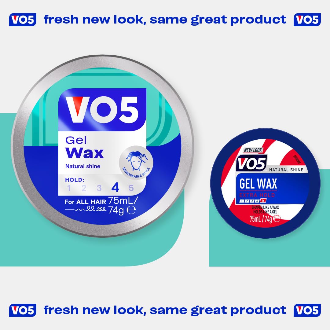 VO5 Gel Wax, Hair Styling Product for Flexible Hold & Definition, Reworkable Texture, Soft Shine Finish, Non-Greasy, Ideal for Short Hair, 75ml