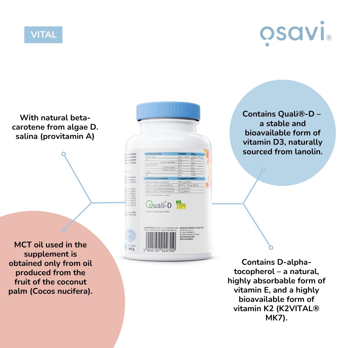 OSAVI Osavi ADEK Vitamins – 60 Softgels | Supports Immunity, Bones & Skin | Natural Beta–Carotene, D3, E & K2 for Immune Defense, Strong Bones, Healthy Skin, Vision & Muscle Function