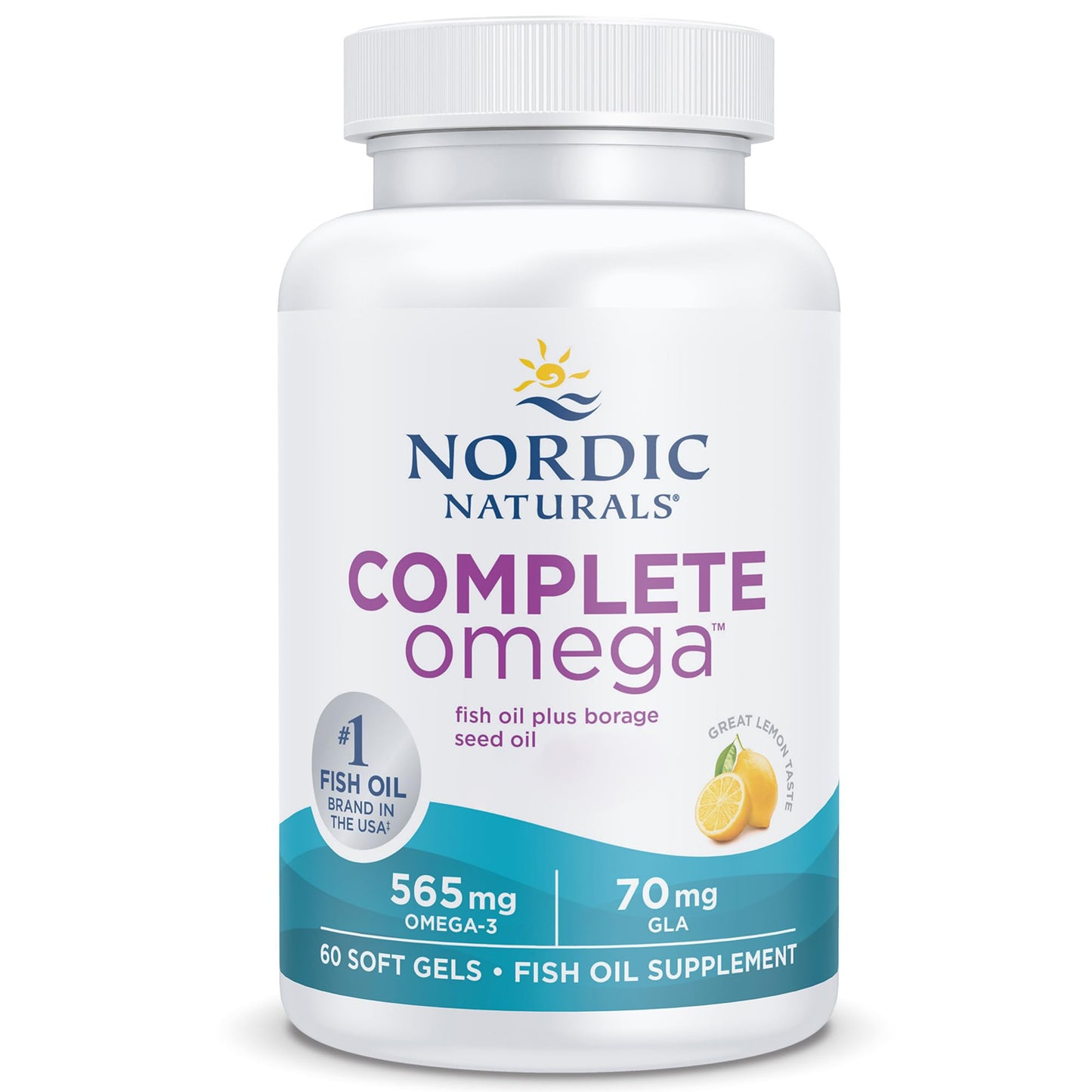 Nordic Naturals Complete Omega-D3, 565mg, with Omega-6, Omega-9 and Vitamin D3, Highly Dosed, Lemon Flavour, 60 Softgels, Laboratory Tested, Soy Free, Gluten Free, Non-GMO