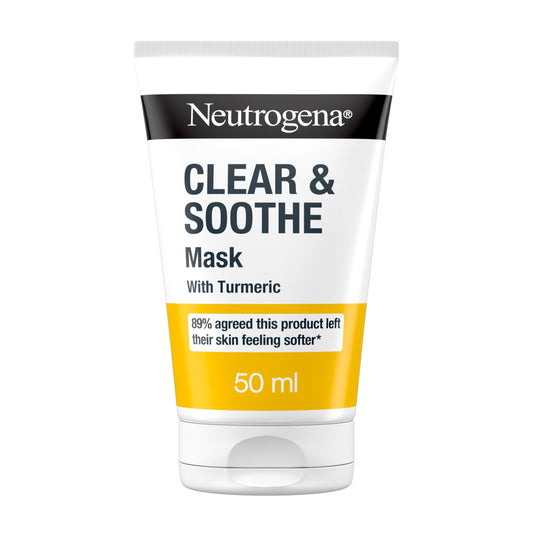 Neutrogena Clear and Soothe Clay Mask (1x 50ml), Gently Cleansing and Calming Face Mask for Spot-prone and Sensitive Skin, Formulated with Turmeric