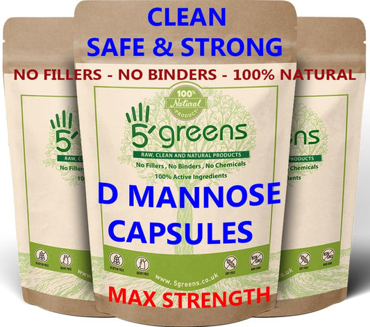 D-Mannose 1000mg High Strength Per Serving – 120 Vegan Friendly Capsules- 100% Natural, No Fillers or Binders – Made in The UK by 5greens