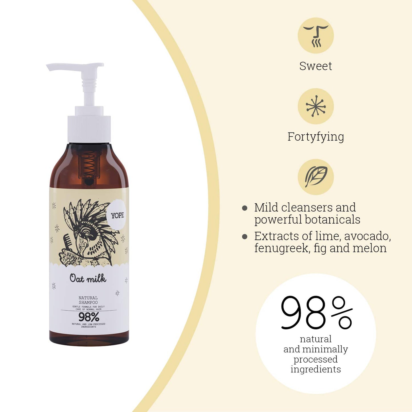 Yope Natural Shampoo Oat Milk Natural Ingredients Nourishing Lime Vegan Paraben Free SLS Free Cruelty Free (Oat Milk, Shampoo) 300 ml (Pack of 1)