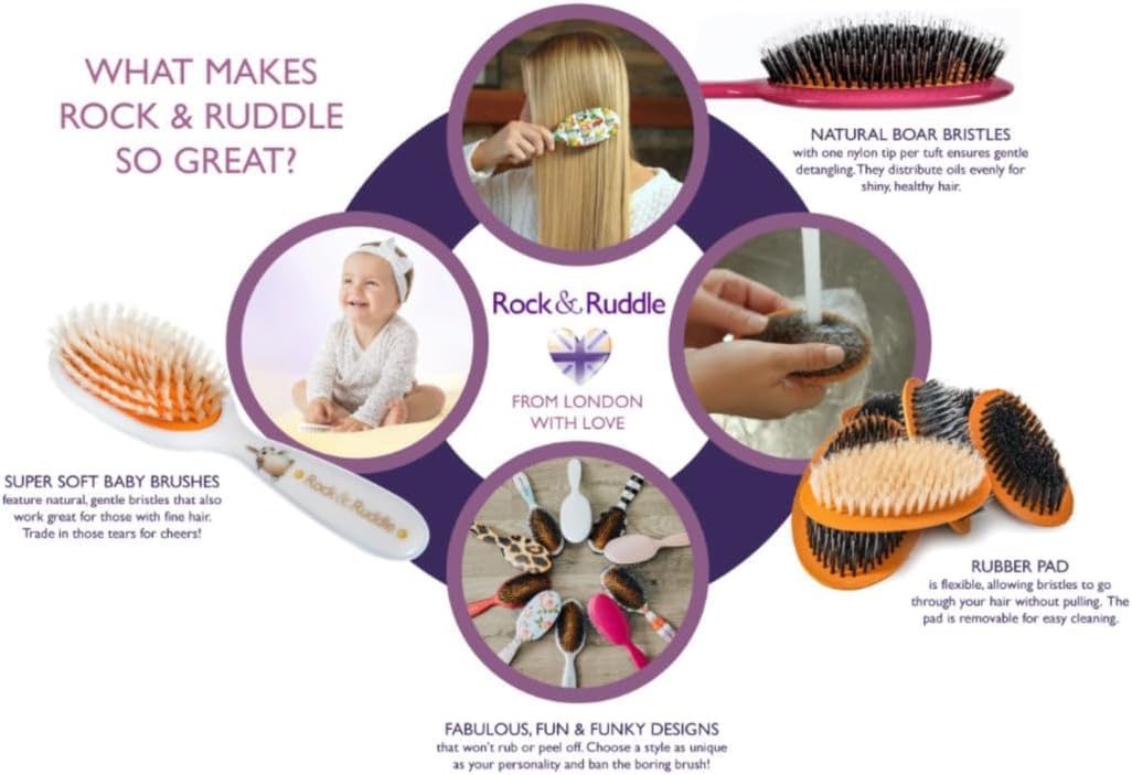 Rock & Ruddle Soft White Natural Boar Bristle Hairbrush for Babies and Young Children | Perfect for Fine Hair Detangling and Smoothing - Tile Blue
