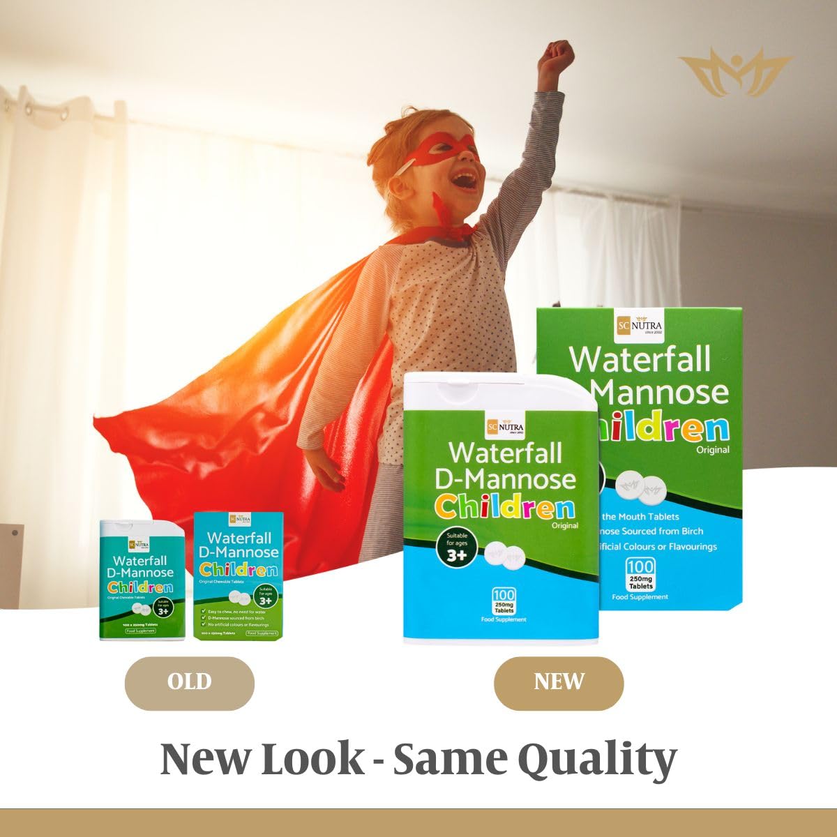 sc nutra Waterfall D-Mannose for Children Melts (Melt in the Mouth Tablets) for Kids – Suitable for Boys & Girls 3+ | 250mg Melts – 100 Count - Original (No Flavour)