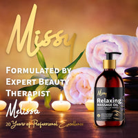 Just Missy Relaxing Massage Oil by Missy - Luxurious Soothing Blend Massage Oil for Date Night with Lavender, Chamomile, Ylang Ylang & Bergamot, Enriched with Vitamin E, Lightweight Grapeseed Oil Base
