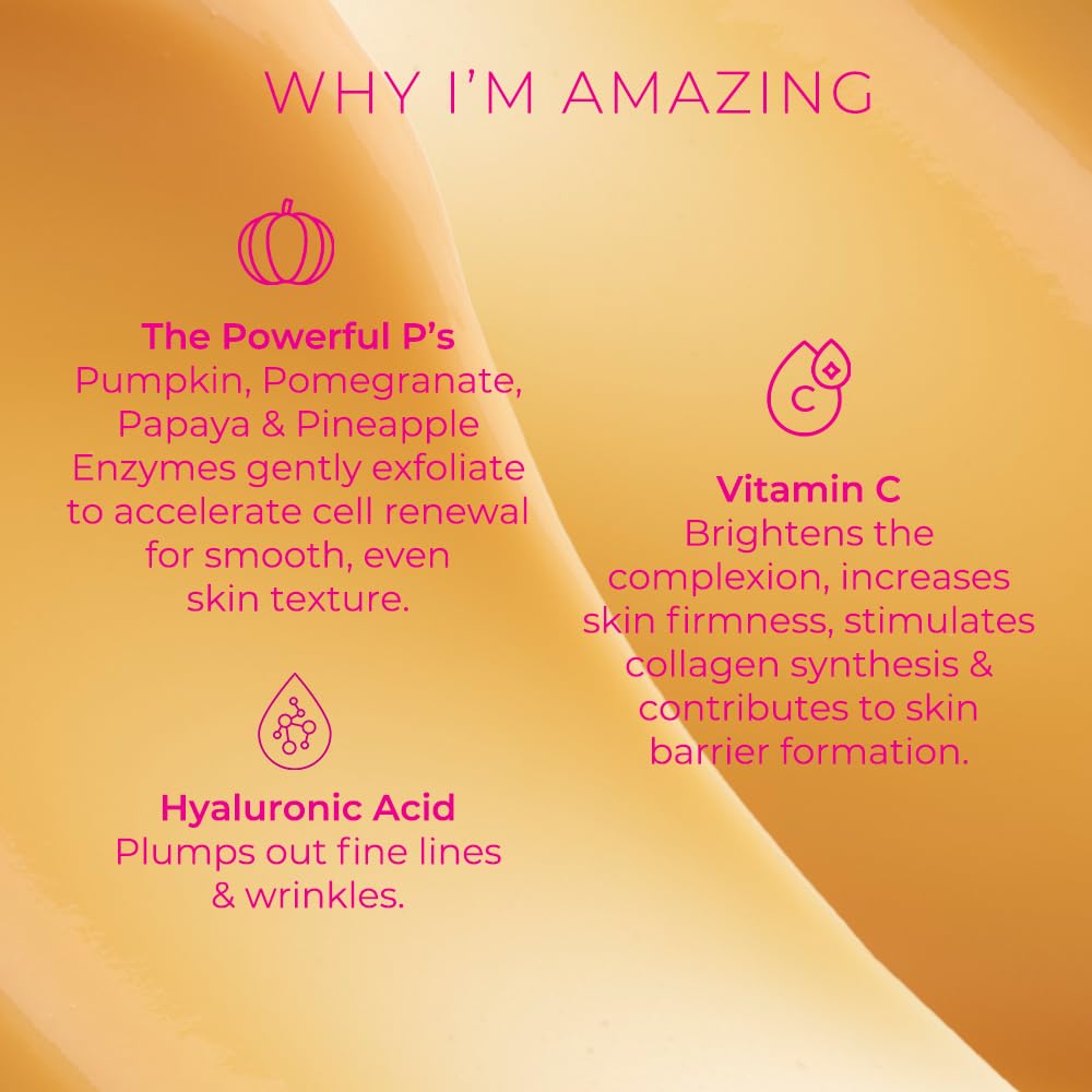 Ella & Jo Glow Up Enzyme Face Mask – Exfoliate, Brighten & Hydrate with Hyaluronic Acid, Vitamin C & Fruit Extracts - Gentle Facial Exfoliator For Smooth Radiant Skin - Vegan