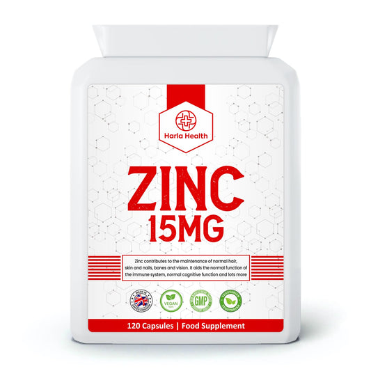 Zinc - 15mg - 120 Capsules - 4 Months Supply - Suitable for Vegetarians & Vegans - Harla Health - Make in The UK - GMP Codes of Practice