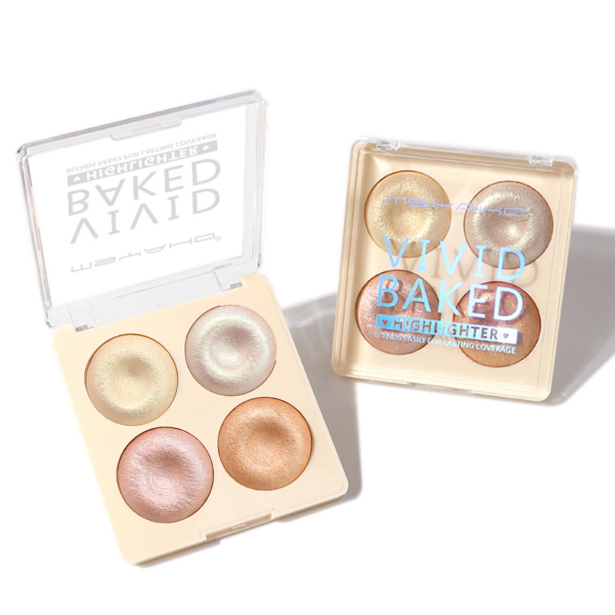 KARLOR Highlighter Palette, 4 Colours Highlighter Powder Highlighter Make Up Mother of Pearl Diamond Mushroom Delicate Distributable Highly Pigmented Highlighter Glitter Shimmer Powder Face Eyes Nose