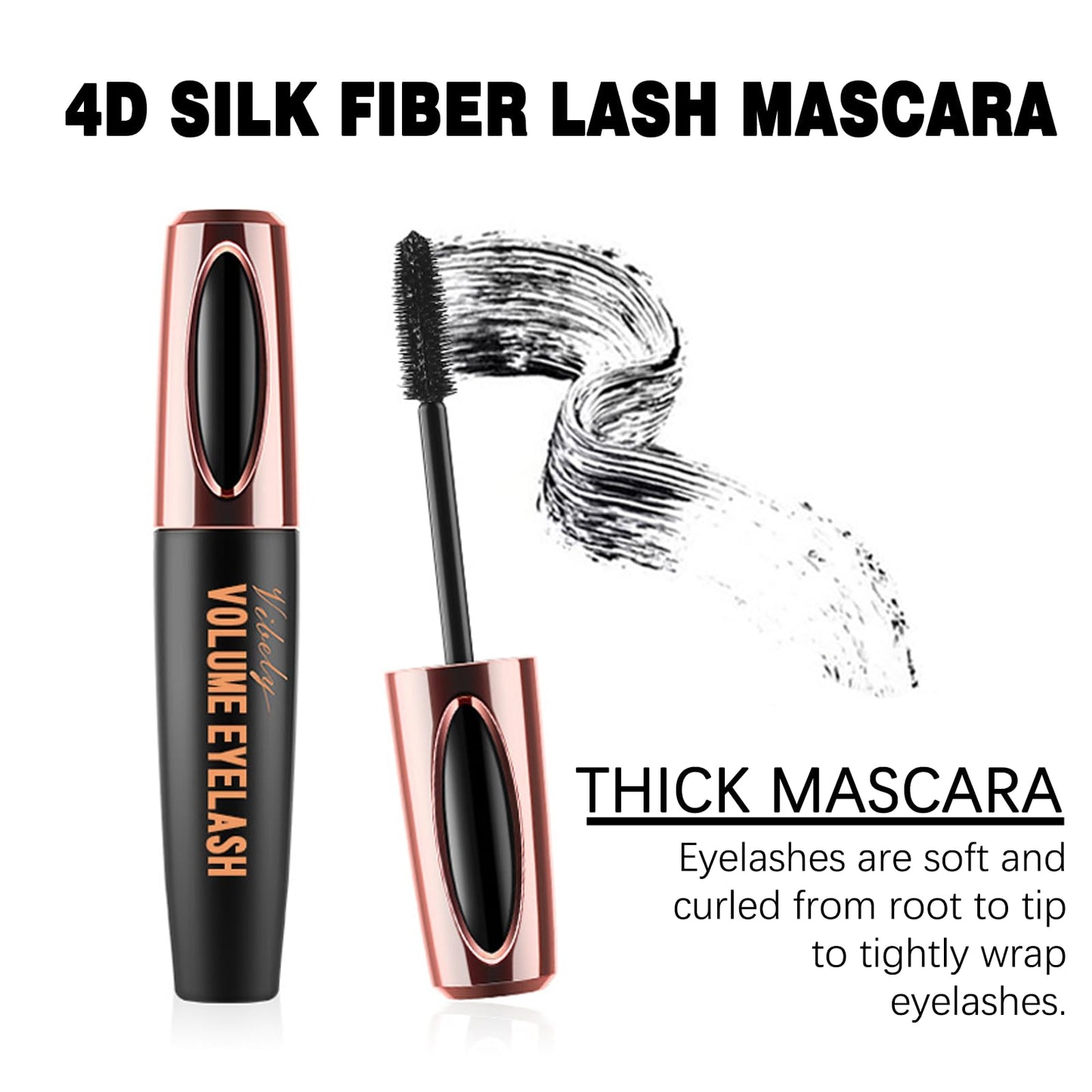 AmiCera Mascara Black, Volume and Length Waterproof Mascara for Older Women, Long Lasting Smudge-proof Hypoallergenic Clump-Free, All Day Natural Looking, Korean 4D Silk Fiber Lash
