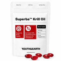 Youth & Earth Superba™ Red Krill Oil 500mg - Astaxanthin & EPA DHA Omega 3 Supplements for Brain Health, Heart Support & Cholesterol Management | 60 Softgels