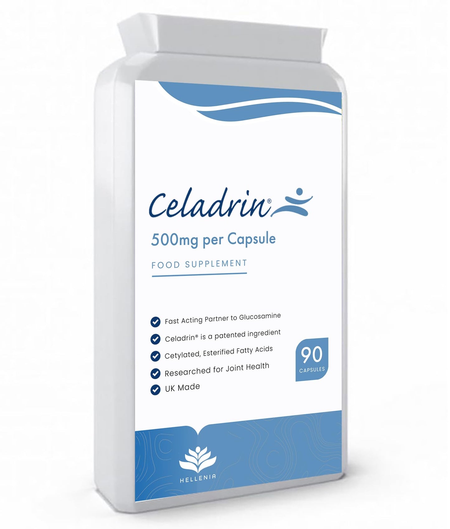 Celadrin® Capsules 500mg | Potent Joint Care Supplement | Branded Ingredient | Clinically researched for Improved Joint Function & Mobility | 90 Capsules - Vegan Friendly | Made in The UK by Hellenia