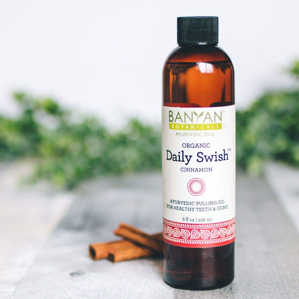 Banyan Botanicals Daily Swish Cinnamon – Organic Ayurvedic Oil Pulling Mouthwash with Coconut Oil – for Oral Health, Teeth, & Gums* – 8oz – Non GMO Sustainably Sourced Vegan