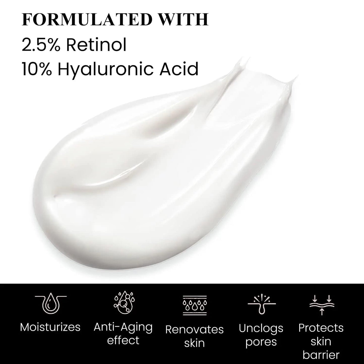 Retinol Face Cream with Hyaluronic Acid & Vitamin E - The Best Anti Aging Cream to Reduce Wrinkles & Age Spots Day & Night cream. Best Age-Defying Solution. 50ml