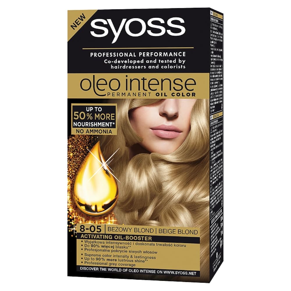 Syoss Oleo Intense Hair Dye with Long Lasting Colouring with 8-05 Beige Blonde Oils