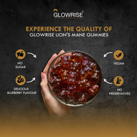 GLOWRISE Lions Mane Gummies 1000mg – Blueberry Flavor, Sugar-Free, Vegan & Halal - 60 Gummies (Two Months Supply)- (Not Powder or Capsules)