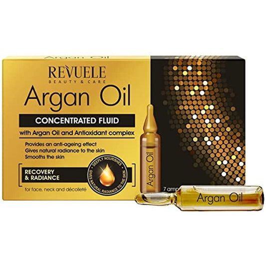 Revuele Ampoules Argan Oil Concentrated Liquid with Argan Oil for Face Neck and Décolleté 2 ml 100% Pure Natural and Organic with Oligolinolic Acids