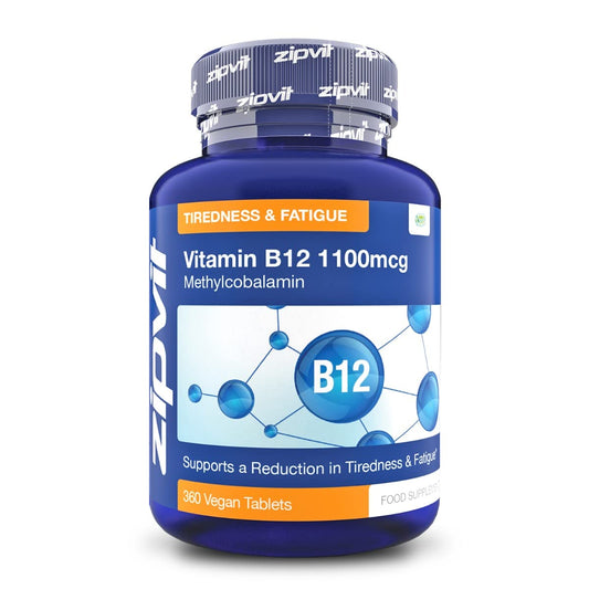 Zipvit Vitamin B12 Tablets High Strength 1100mcg Methylcobalamin, 360 Vegan B12 Tablets (12 Months Supply). Helps with Tiredness and Fatigue. Vegetarian Society Approved B12 Supplement. UK Supplier