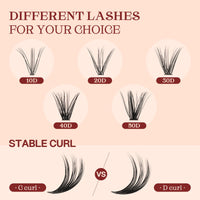 Higu clace 320PCS Lash Clusters D Curl 30D+40D 0.07mm 9-16mm DIY Individual Lashes Cluster Wispy Lash Clusters Matte Black Natural Look DIY Eyelashes at Home (30D+40D-0.07D-9-16MIX)