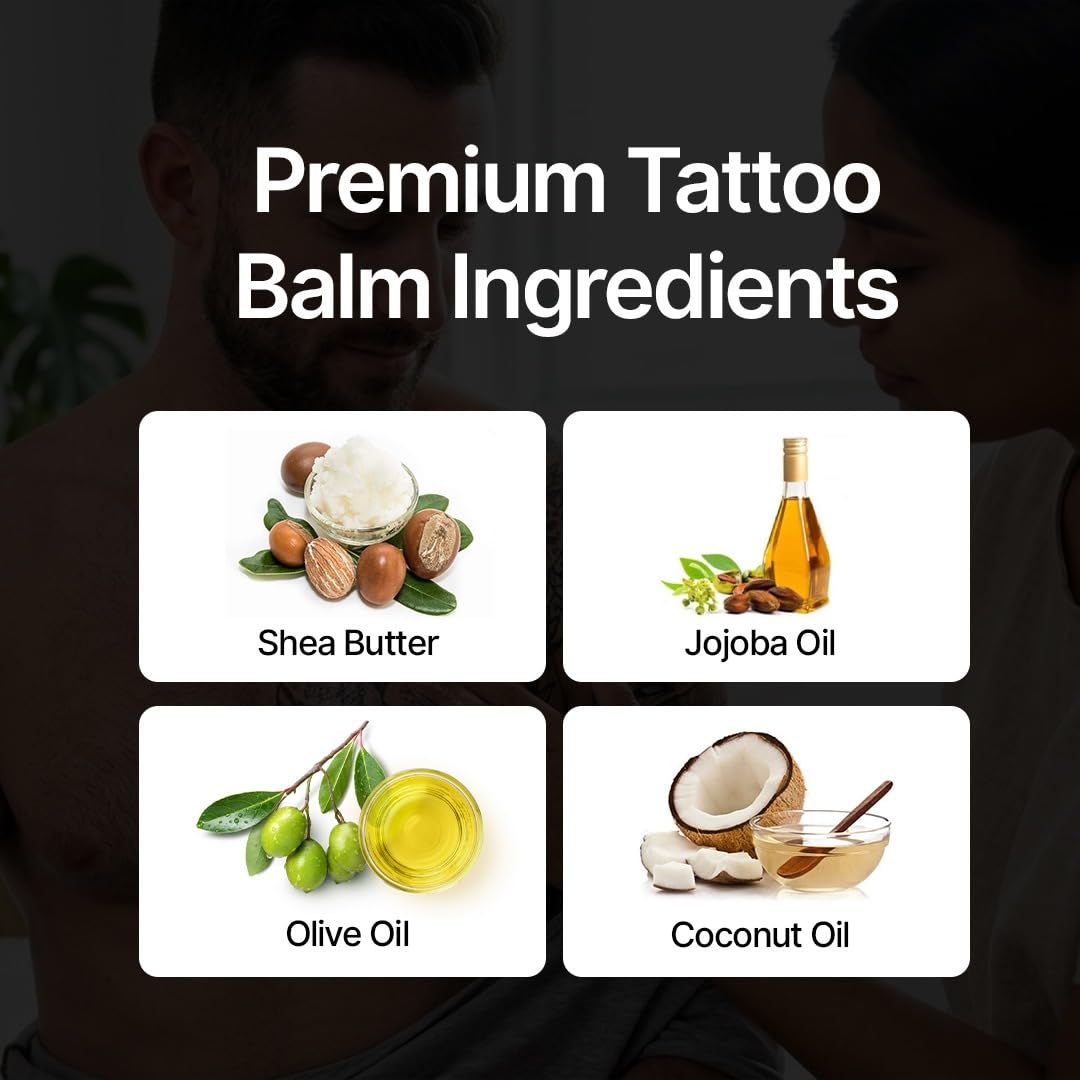 Premium Tattoo® Balm 50g – Tattoo Aftercare Balm for New & Old Tattoos – Soothing Tattoo Moisturiser with Shea Butter, Jojoba, Coconut & Vitamin B5- Vegan Tattoo Butter for Bright, Healthy-Looking Ink