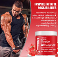 K - KONNEKT Creatine Monohydrate Gummies, Added 500mg BCAAs and Turmeric Extract, 4500mg per Serving, Pre-Workout Gym Supplement for Men and Women (1 Month Supply), Watermelon Burst