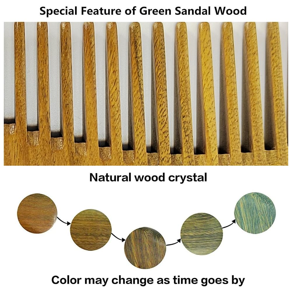EQLEF Green Sandalwood Wide-tooth Natural comb, Large Sandal Wood Hair Comb Wooden Comb Anti Static Combs