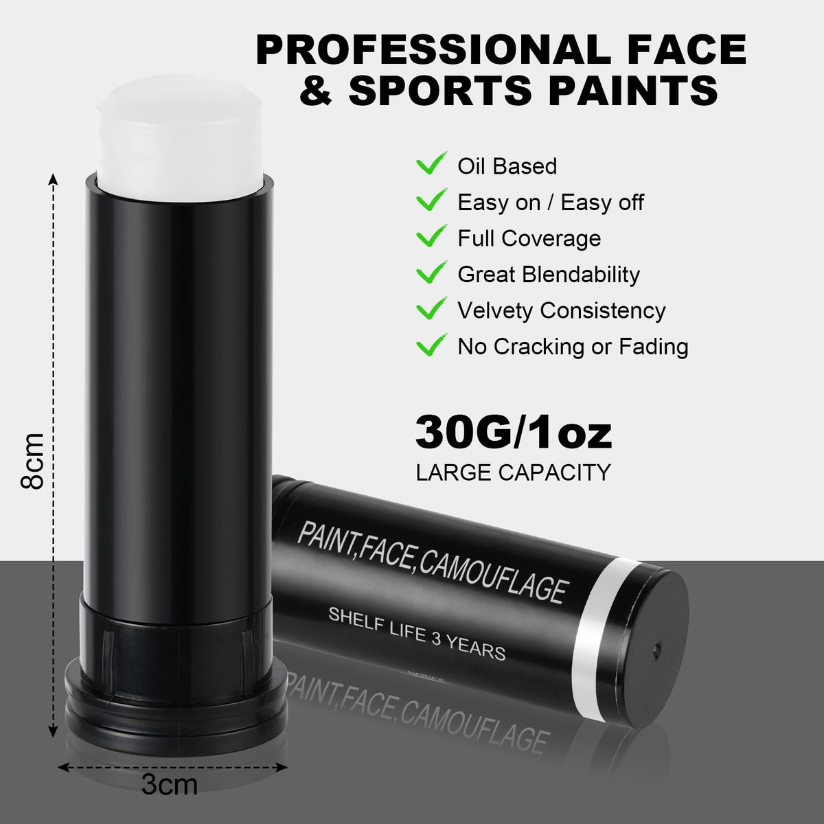 Aomig Black Face Paint Stick, Eye Face Body Paint Stick Colors Tube Waterproof Face Paint For Sports Baseball Softball Football Athletes Halloween Game Cosplay Costume Party Makeup Stick