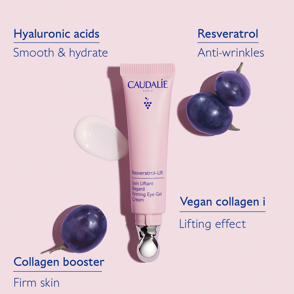 Caudalie Resveratrol-Lift Firming Eye Gel Cream – Reduces Puffiness and Dark Circles, Vegan Collagen 1, Fragrance-Free, 97% Natural-Origin Ingredients, Vegan, 15 mL