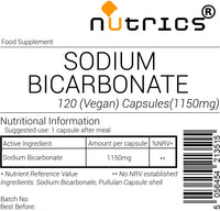 Nutrics® 1150mg Sodium Bicarbonate 100% Pure V Capsules - Suitable for Vegan Vegeatarian Halal & Kosher (120 Capsules 6 Month Supply)