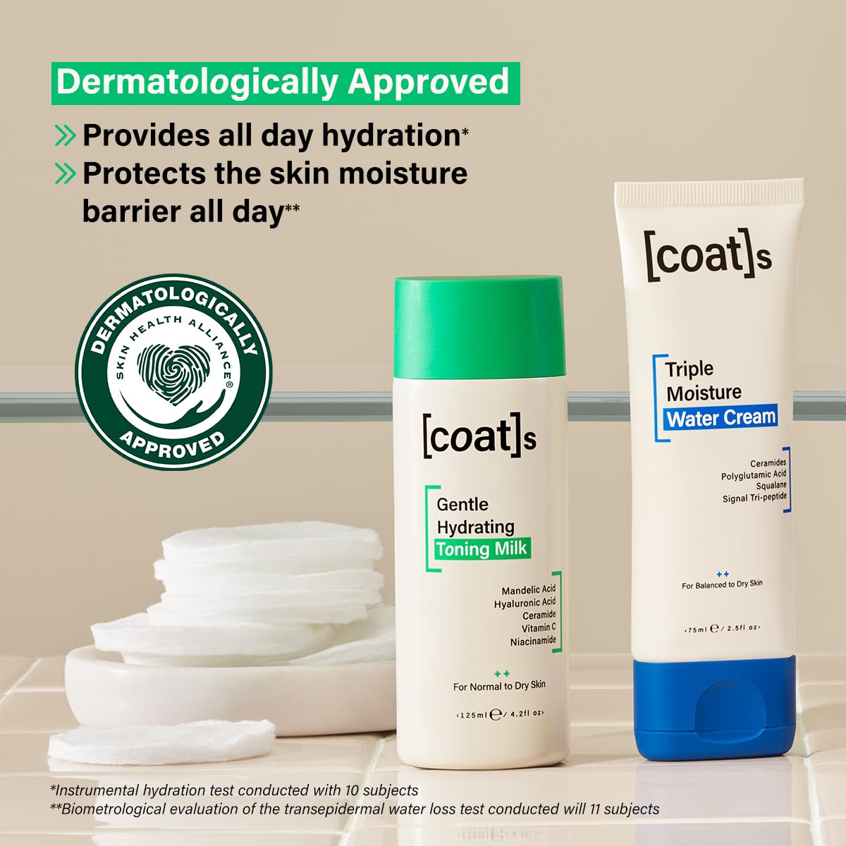 COATS Coats Healthy Skin Heroes – Gentle Hydrating Toning Milk 4.2 oz + Triple Moisture Water Cream 2.5 oz – For All-Day Hydration & Smooth, Dewy, Plump Skin