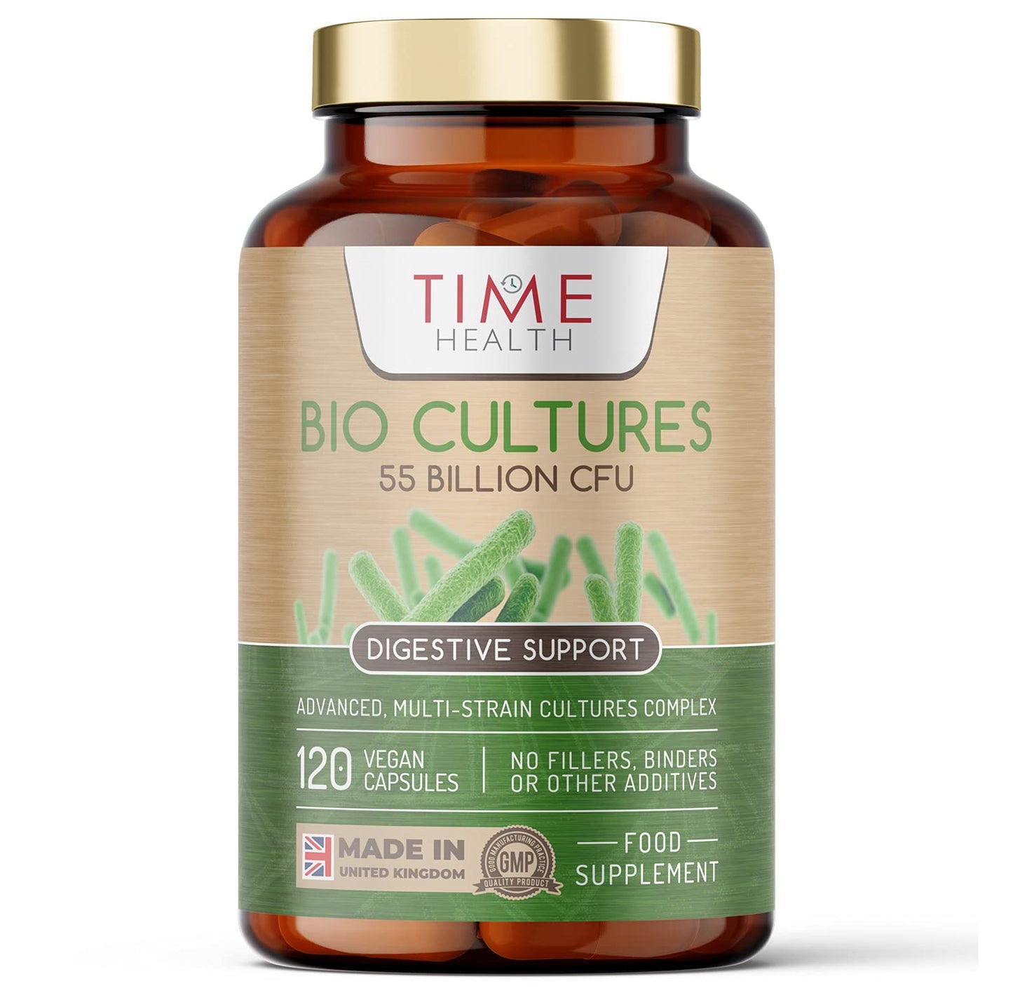 Time Health Bio Cultures Complex – 55 Billion CFU – Advanced 12 Strain Probiotic Formula - Digestion, Immunity & Cognitive Support – Vegan Probiotics – UK Made