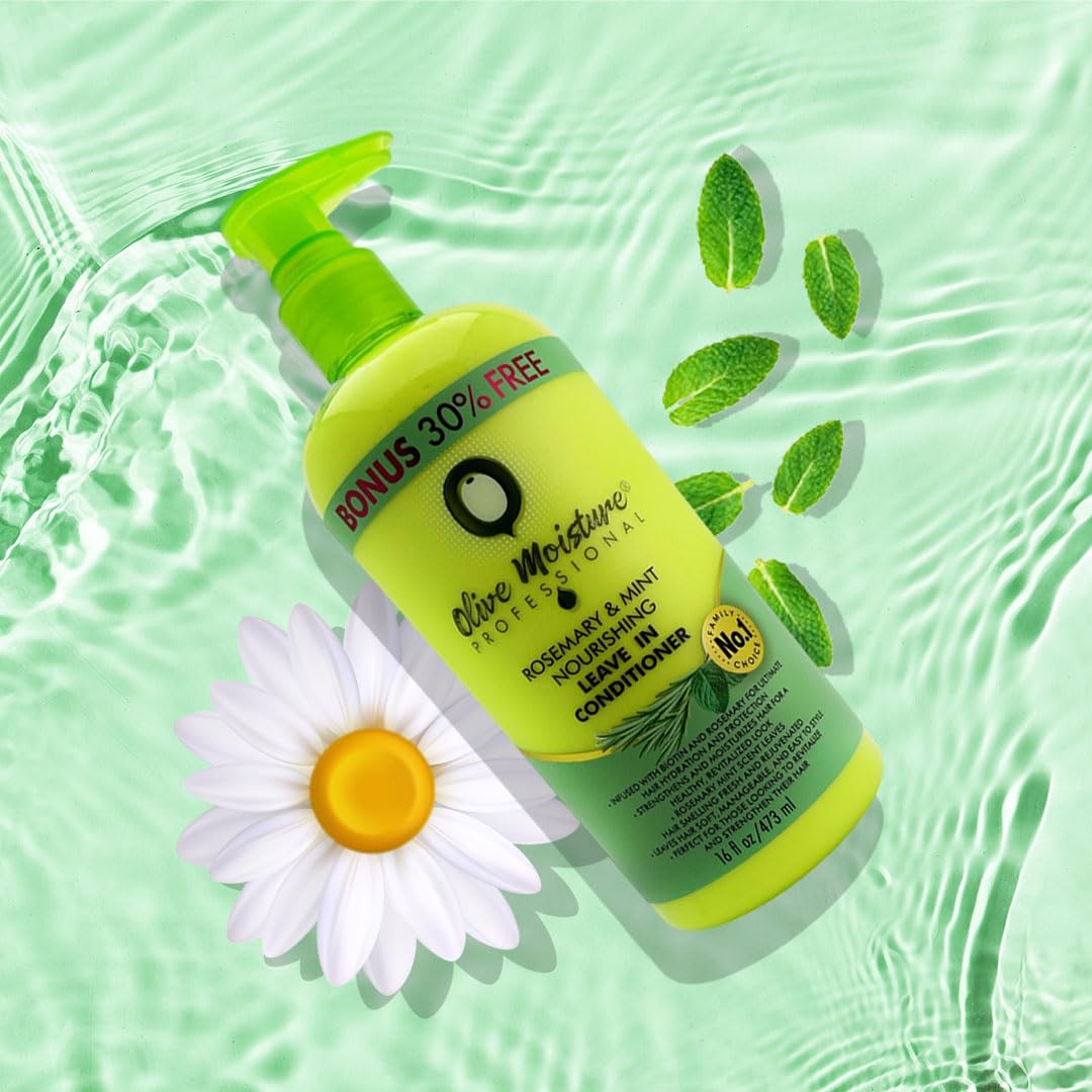 Olive Moisture Professional Leave-In Conditioner, Rosemary & Mint, 473 ml – Deep Hydration for Damaged Hair, Detangles & Softens, With Olive Oil & Shea, Lightweight No-Rinse Formula