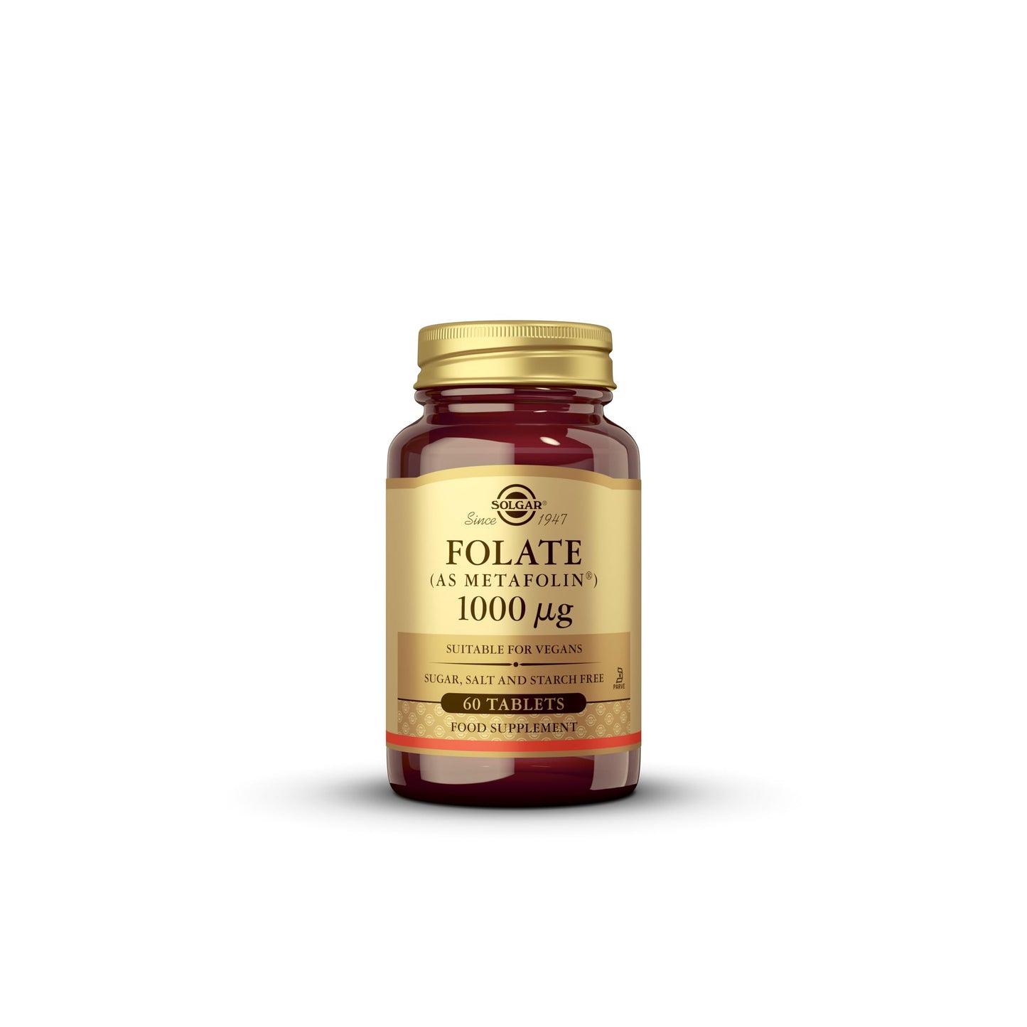 Solgar Folate 1000mcg - High Strength Formula - Healthy Maternal Tissue Growth During Pregnancy - Vegan - 60 Tablets