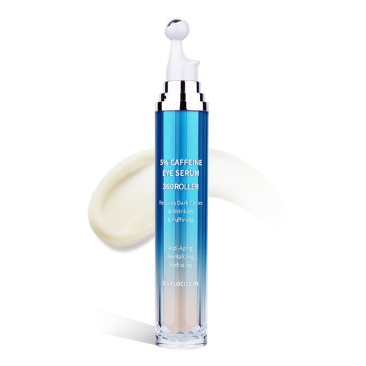 VRAIKO Eye Serum for Dark Circles and Puffiness, 5% Caffeine 8% Retinol Under Eye Cream with Build-In 3D Roller Applicator, Hyaluronic Acid Peptide for Hydration Fine lines Wrinkles, 0.5 fl oz