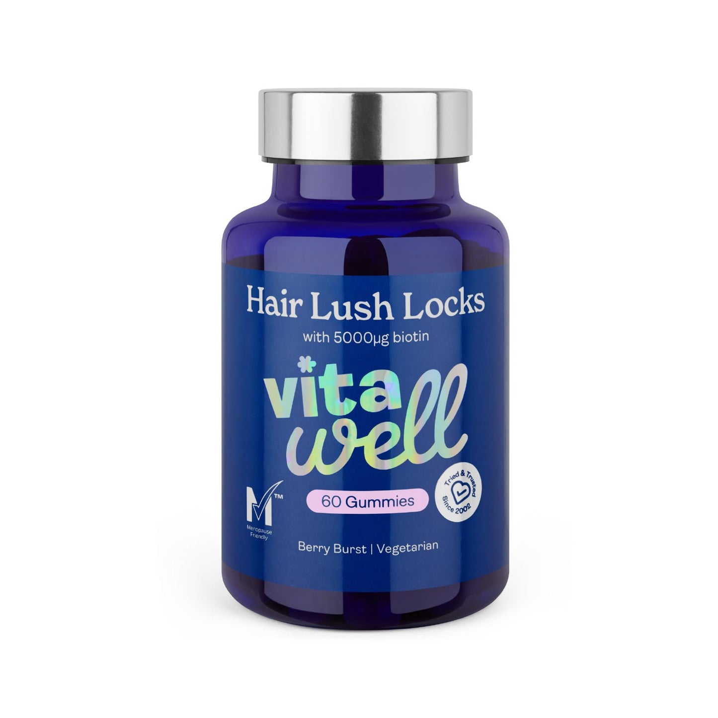 Vitawell Hair Lush Locks Gummies - Hair Growth + Skin + Nails Vitamins Chews | Complex Formula 5000µg Biotin + Zinc + Vitamin A, D3, C, B12 | 60 Berry Burst Flavour | Supplement for Men & Women