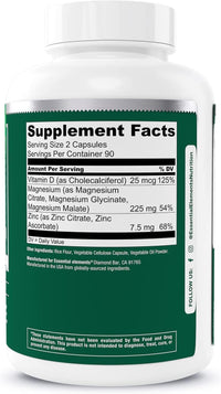 Essential Elements Magnesium & Zinc with Vitamin D3, 180 Capsules, 3 Month Supply