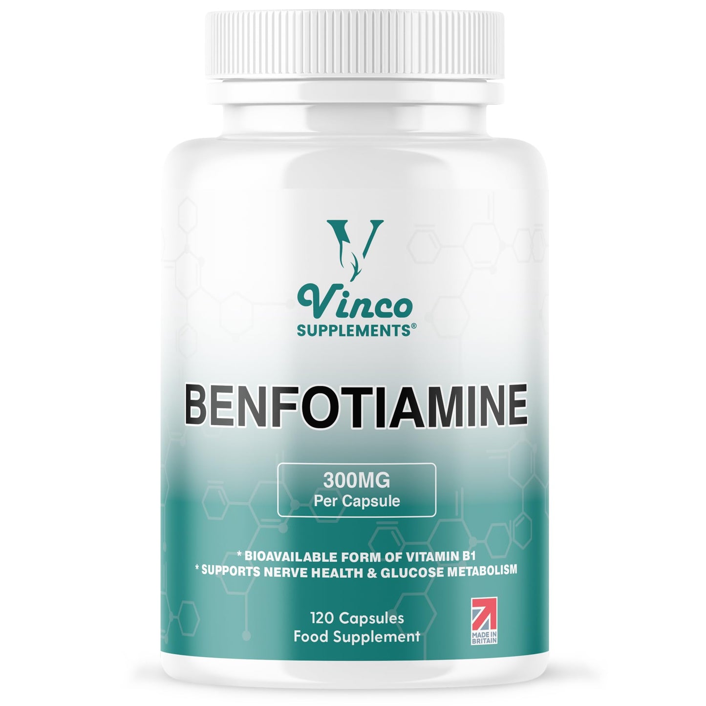 Vinco Supplements Vinco Benfotiamine 300mg - Vitamin B1 Thiamine High Strength for Heart & Kidney Support, 120 Vegan Capsules, Enhanced Cognitive Function, Energy & Antioxidants, Gluten & Allergen-Free - Made in UK