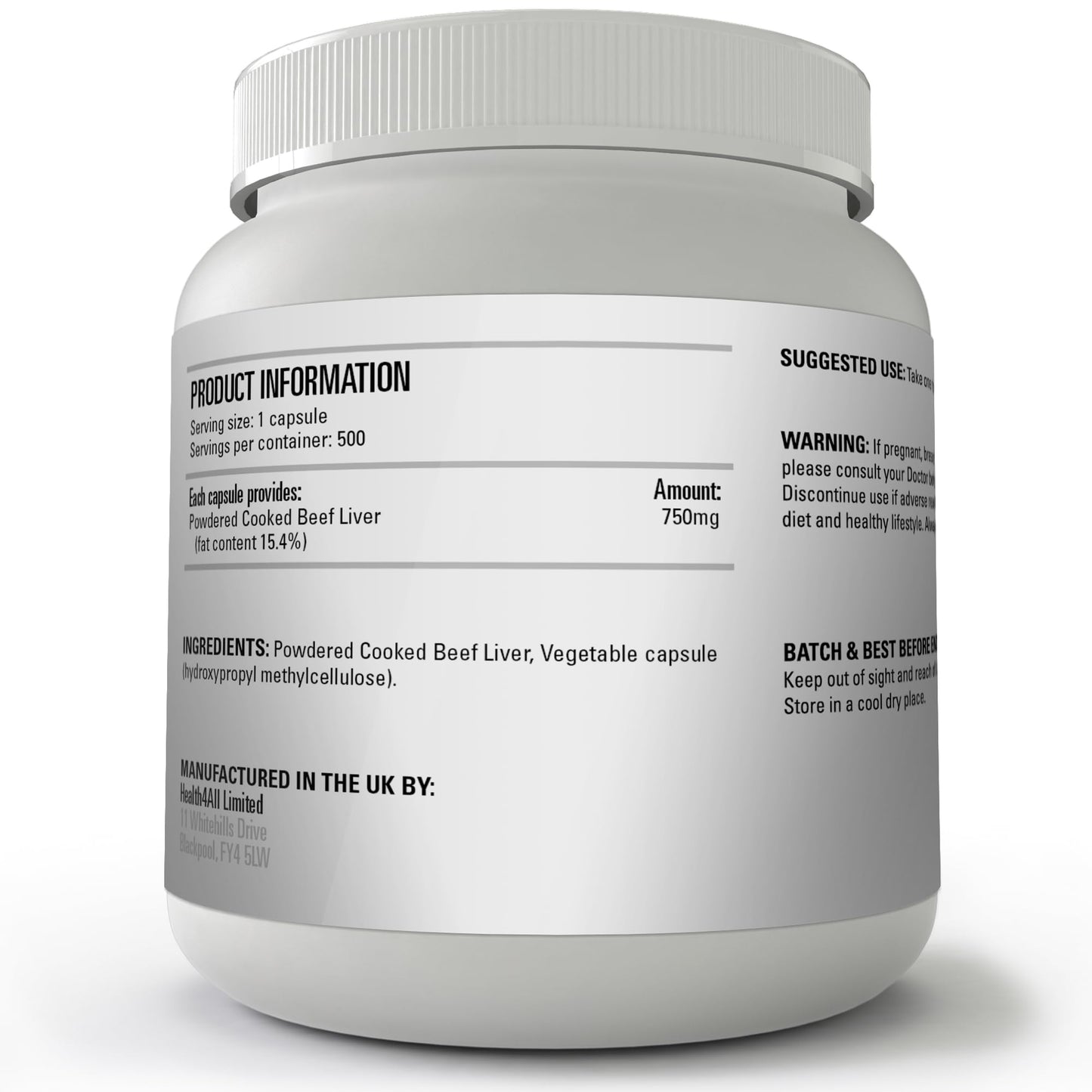 BERSERKER Supplements Berserker Desiccated Beef Liver Supplement 750mg per Capsule 500 Capsules, Un-defatted to Provide Full Absorption of Naturally Occurring Vitamins and Minerals Found in Beef Liver | Made in The UK