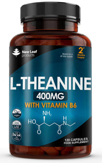 L Theanine Enriched with Vitamin B6 - High Strength L Theanine 400mg Natural Nootropics from Green Tea - 120 Vegan L-Theanine Capsules - Made in The UK Theanine Supplements by New Leaf