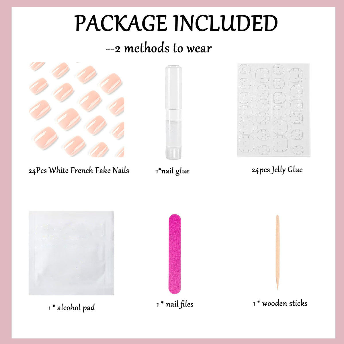 EONFAVE French Tip Nails - 24Pcs Square False Nails Short - Nude Pink Press On Nails - Stick on Nail French Tip - Full Cover Acrylic False Nail & Accessories Art for Women