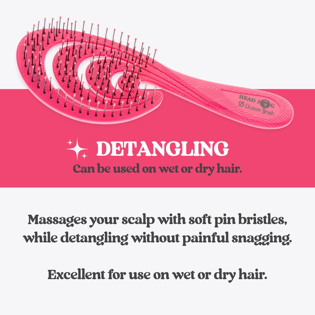 Head Jog 18 Ocean Hair Brush. Eco Friendly Vent Paddle Brushes With Flexible Soft Bristles, Detangling Wet Or Dry Hair. Gentle Brushing & Detangling Brush For Curly & Wavy Hair (Shell)
