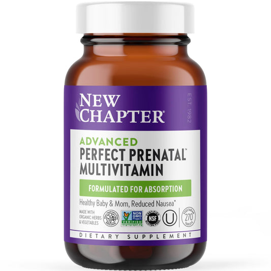 New Chapter Advanced Perfect Prenatal Vitamins - 270ct, Organic, Non-GMO Ingredients for Healthy Baby & Mom - Folate (Methylfolate), Iron, Vitamin D3, Fermented with Whole Foods and Probiotics