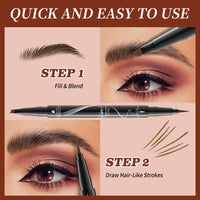 MAYEON Waterproof Dual-Ended Brow Pencil with 4-Prong Comb & Microblade Tip - Ultra-Fine Hair-Like Strokes, Smudge/Sweat Proof Formula(Includes Eyebrow Stencils & Brush) (Dark Brown)