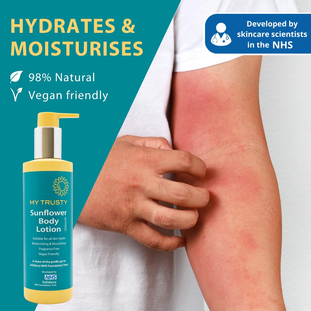 My Trusty Sunflower Body Lotion, Suitable for Eczema Prone Skin, Vegan Friendly with Natural Ingredients, Fragrance Free, 250ml