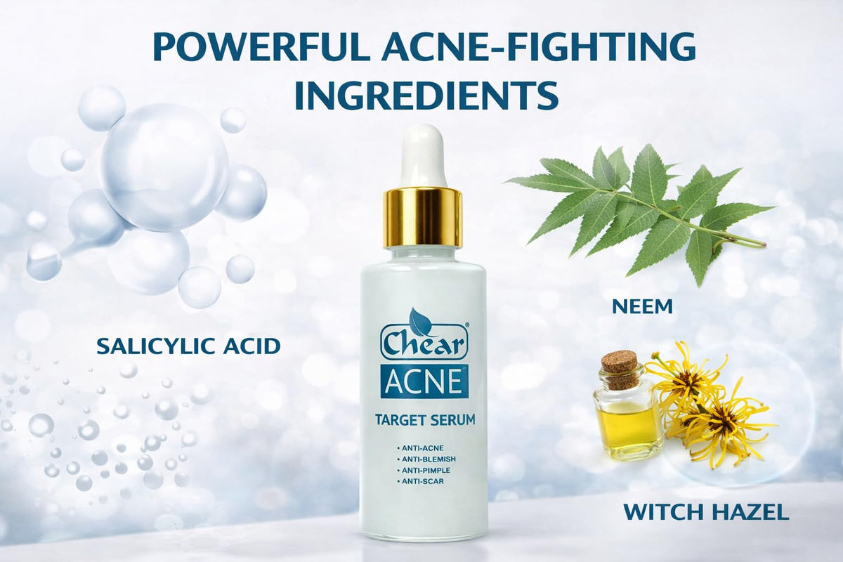 CHEAR ACNE Chear Acne Target Serum 60ml – Salicylic Acid BHA Spot Treatment with Witch Hazel & Neem, Pore Clearing Serum for Acne, Oily Skin & Blackheads