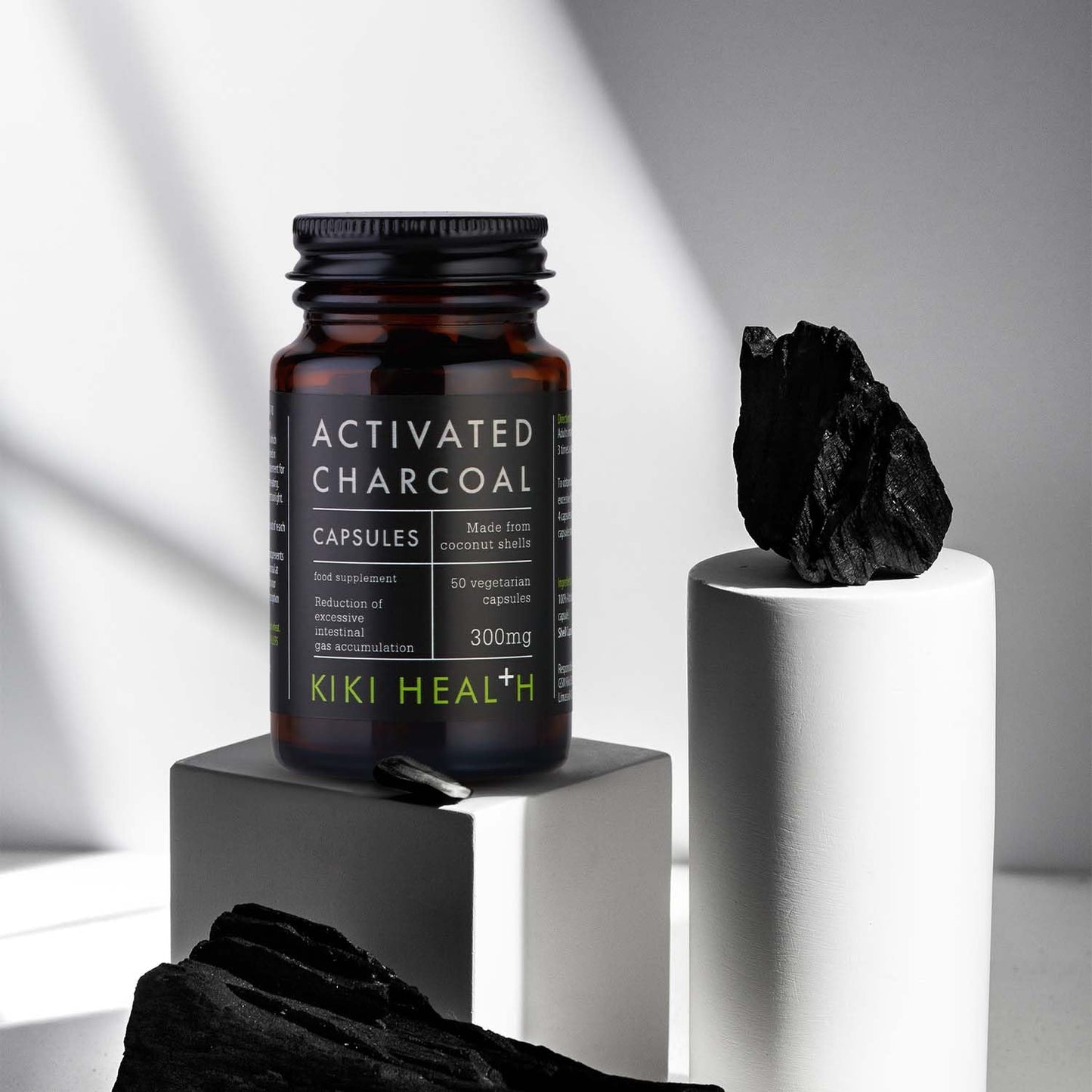 KIKI HEALTH KIKI Health - Activated Charcoal 300mg - Made from 100% Pure Coconut Shells - Contributes to Reducing Excessive Flatulence After Eating - Natural Teeth Whitener - 50 Capsules