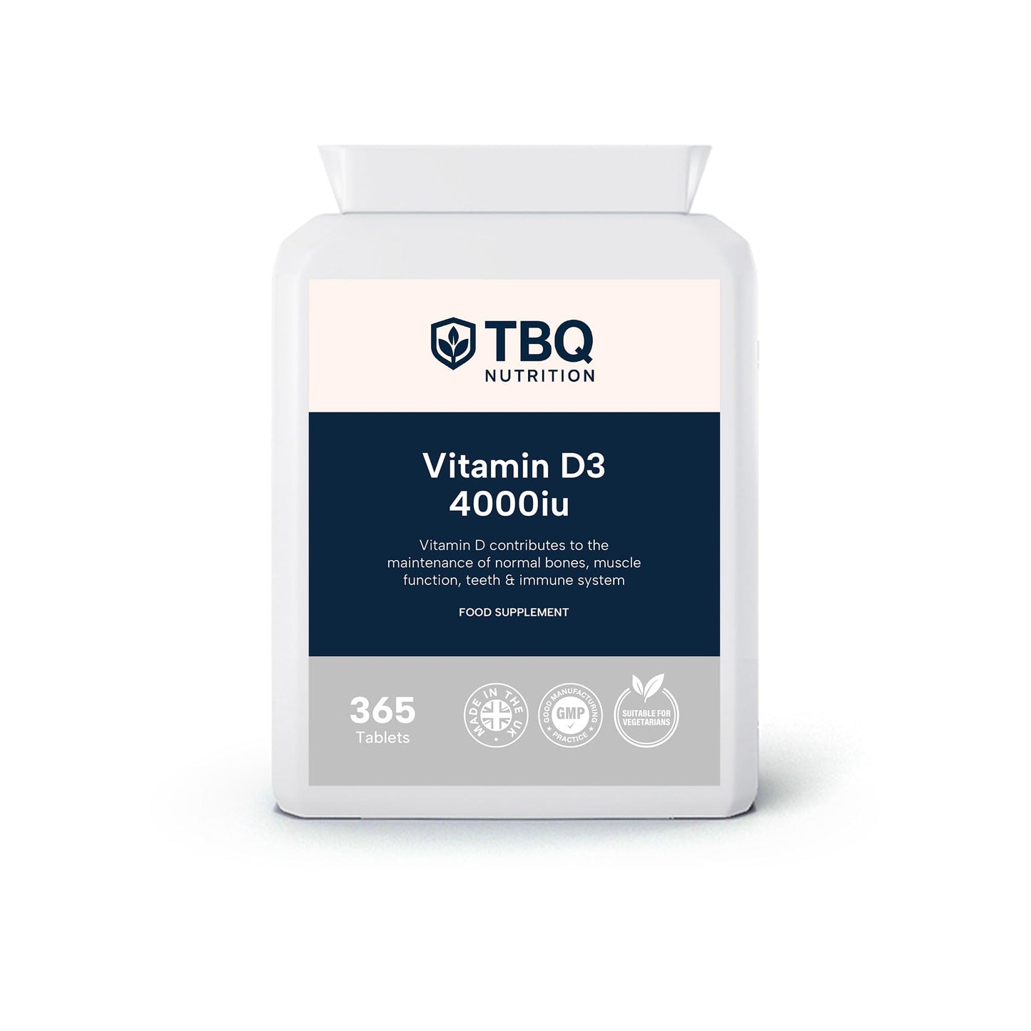 TBQ Nutrition Vitamin D3 4000IU – 365 Tablets | High Strength 100µg Cholecalciferol | Supports Bones, Muscles, Teeth & Immune Function | One Year Supply | UK Made | Vegetarian Supplement
