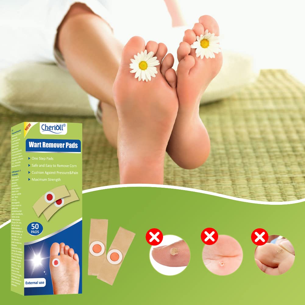 Cherioll Wart Remover, Wart Remover Pads, 50pcsWart Treatment, Wart Remover for Hands, Feet, Feet Callus Remove, Verruca and Wart, Relief Pain Removal Warts Plaster, Soften Skin Cutting Sticker Toe Protector