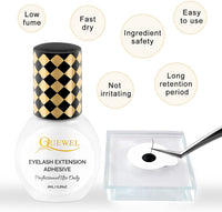 QUEWEL Eyelash Extension Glue 6ML Strong Black Lash Glue 1-2 Sec Quick Drying Professional Lash Extension Glue for Sensitive Retention 7-8 Weeks Eyelash Glue