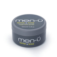 men-ü men-u pomade for men DEFINE & SHINE 100ml – Hair pomade w/ medium hold and high shine. Helps tone down grey hair & washes out easily - Mens hair products by men-u, Single walled 100ml styling puck.