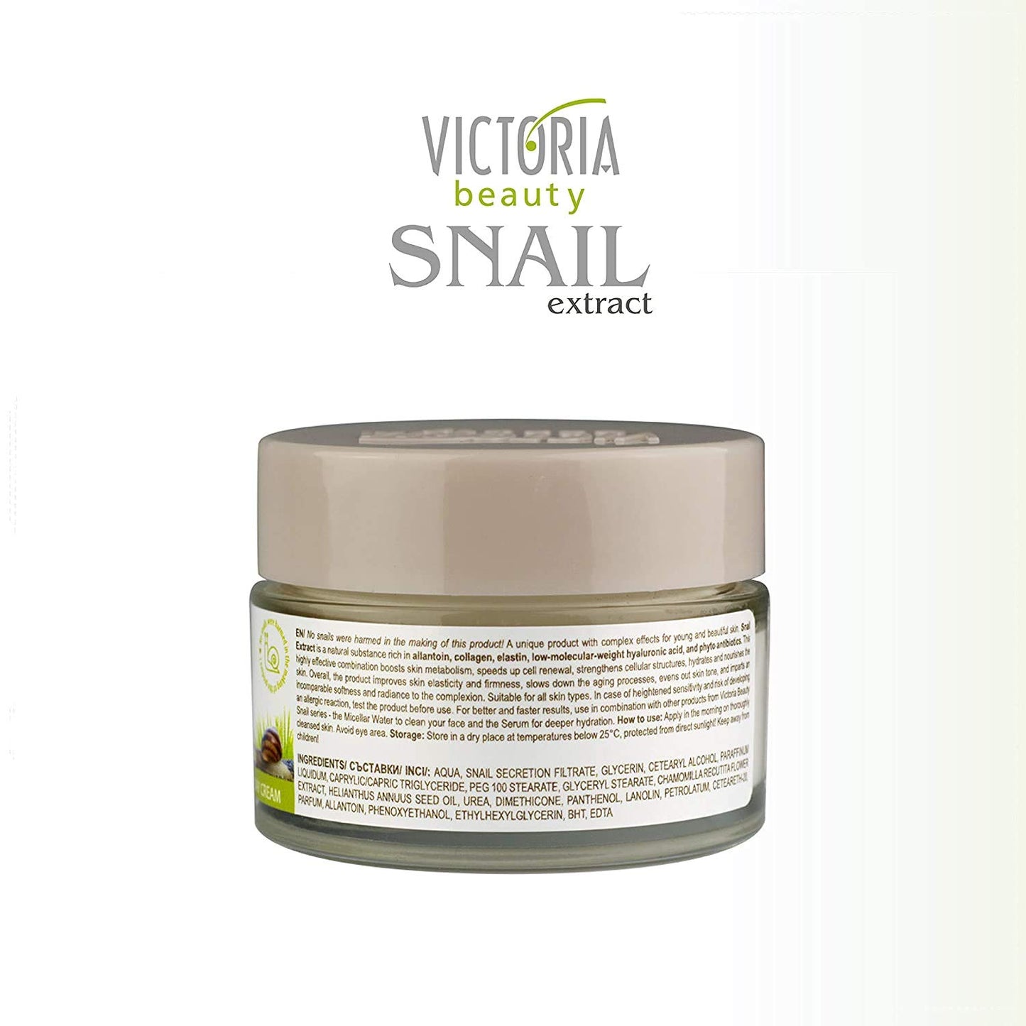 Victoria Beauty Snail Face Cream with Vitamin C and E, Retinol, Hyaluronic Acid and Collagen - Day and Night Anti Wrinkle Moisturiser - 100% Organic Snail Extract, 50ml
